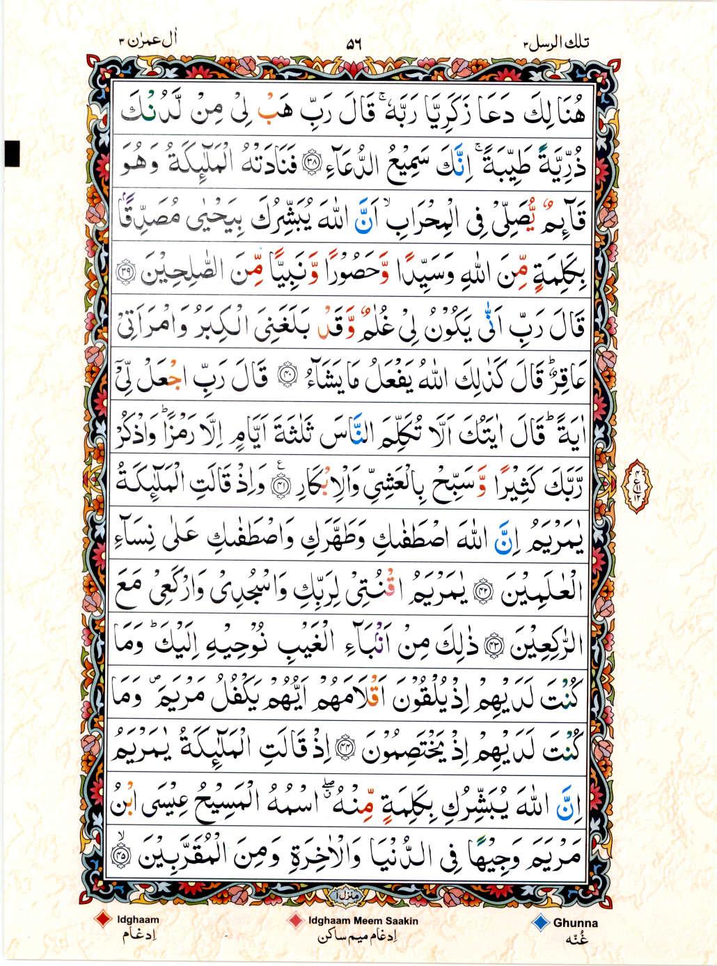 Read 15 Lines Color Coded Quran, Part / Chapter / Siparah 3 Page 56