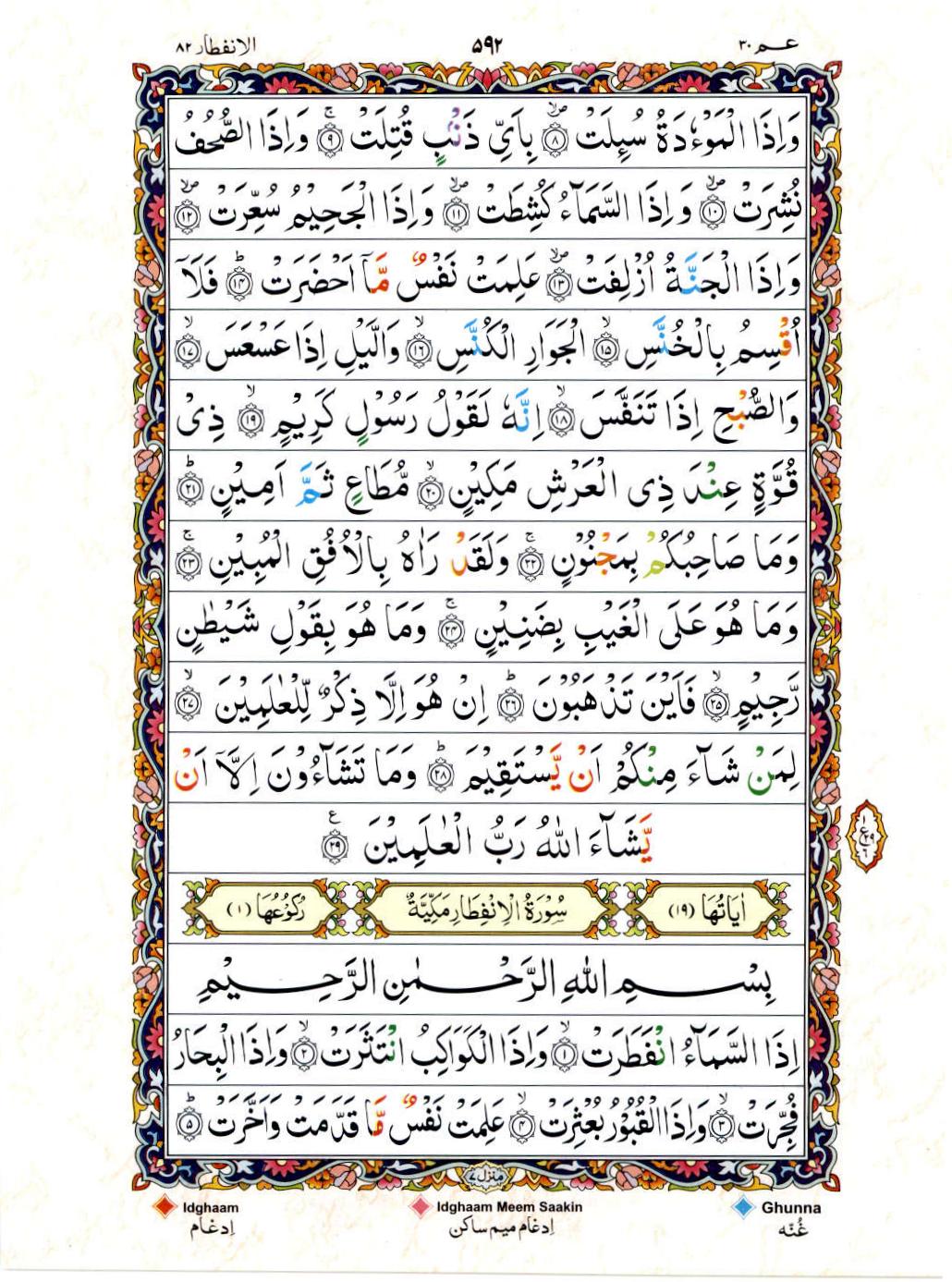 Read 15 Lines Color Coded Quran, Part / Chapter / Siparah 30 Page 592