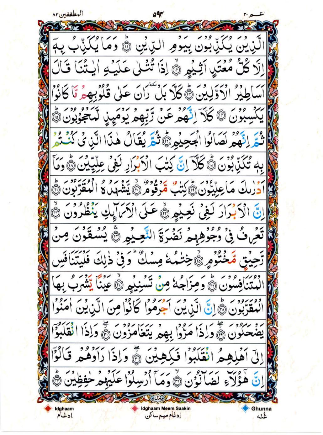 Read 15 Lines Color Coded Quran, Part / Chapter / Siparah 30 Page 594