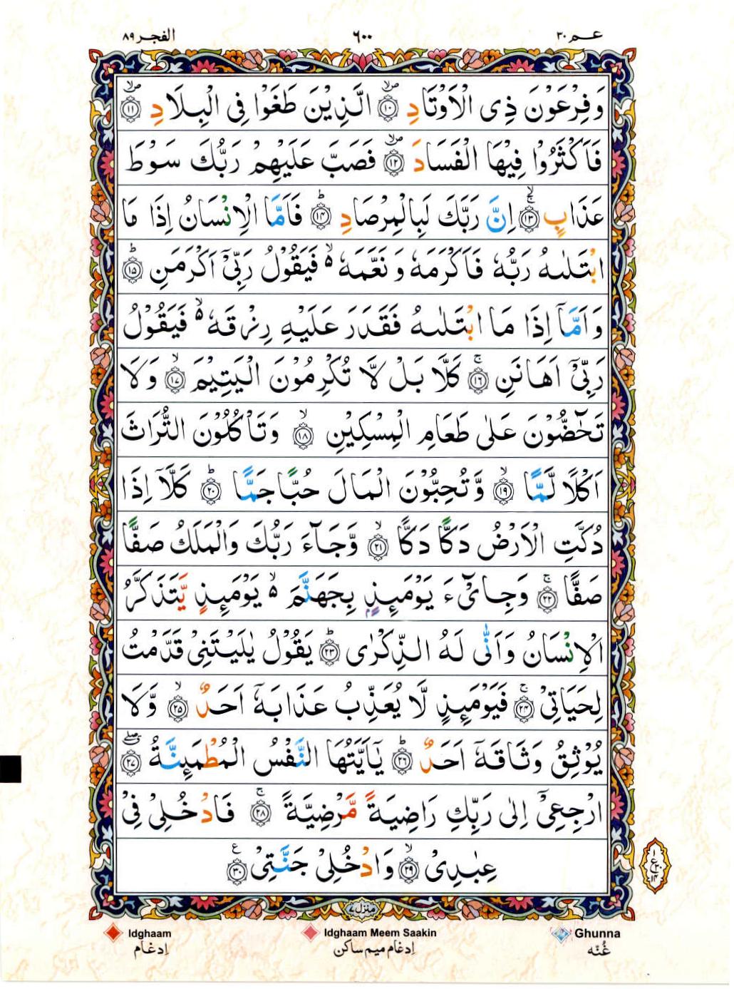 Read 15 Lines Color Coded Quran, Part / Chapter / Siparah 30 Page 600