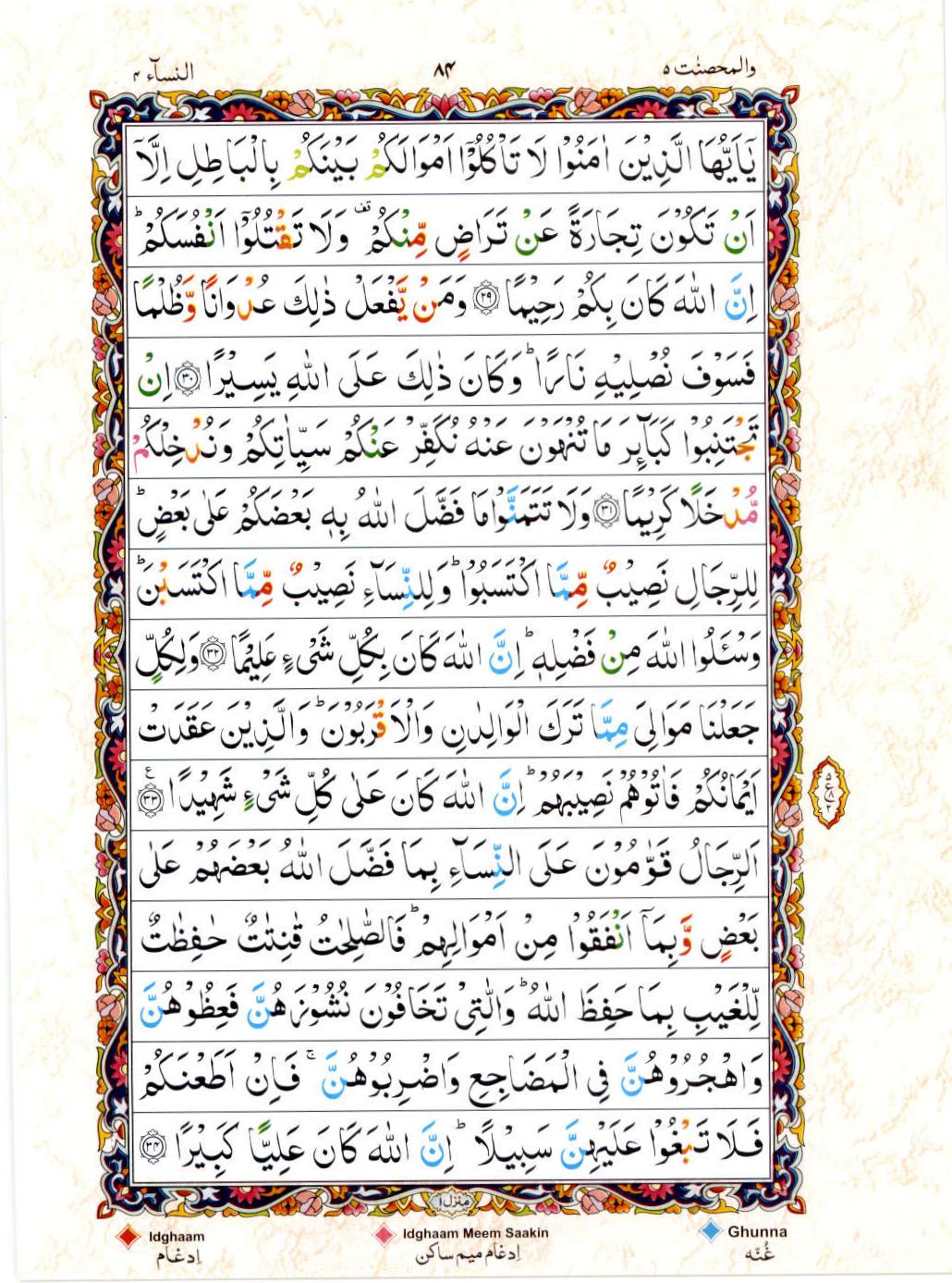 Read 15 Lines Color Coded Quran, Part / Chapter / Siparah 5 Page 84