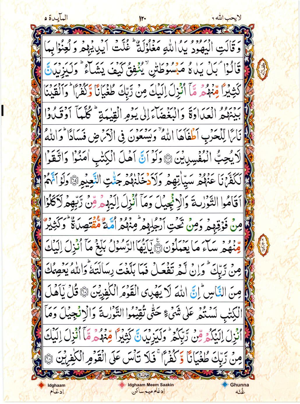 Read 15 Lines Color Coded Quran, Part / Chapter / Siparah 6 Page 120