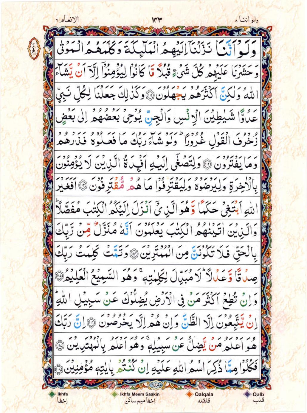 Read 15 Lines Color Coded Quran, Part / Chapter / Siparah 8 Page 143