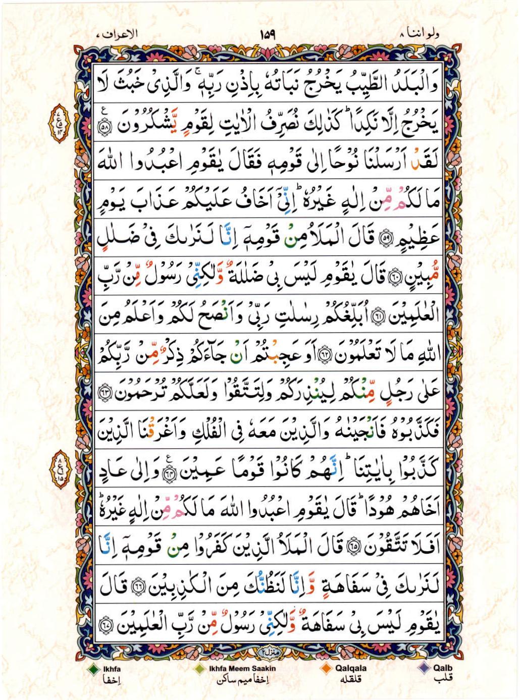 Read 15 Lines Color Coded Quran, Part / Chapter / Siparah 8 Page 159