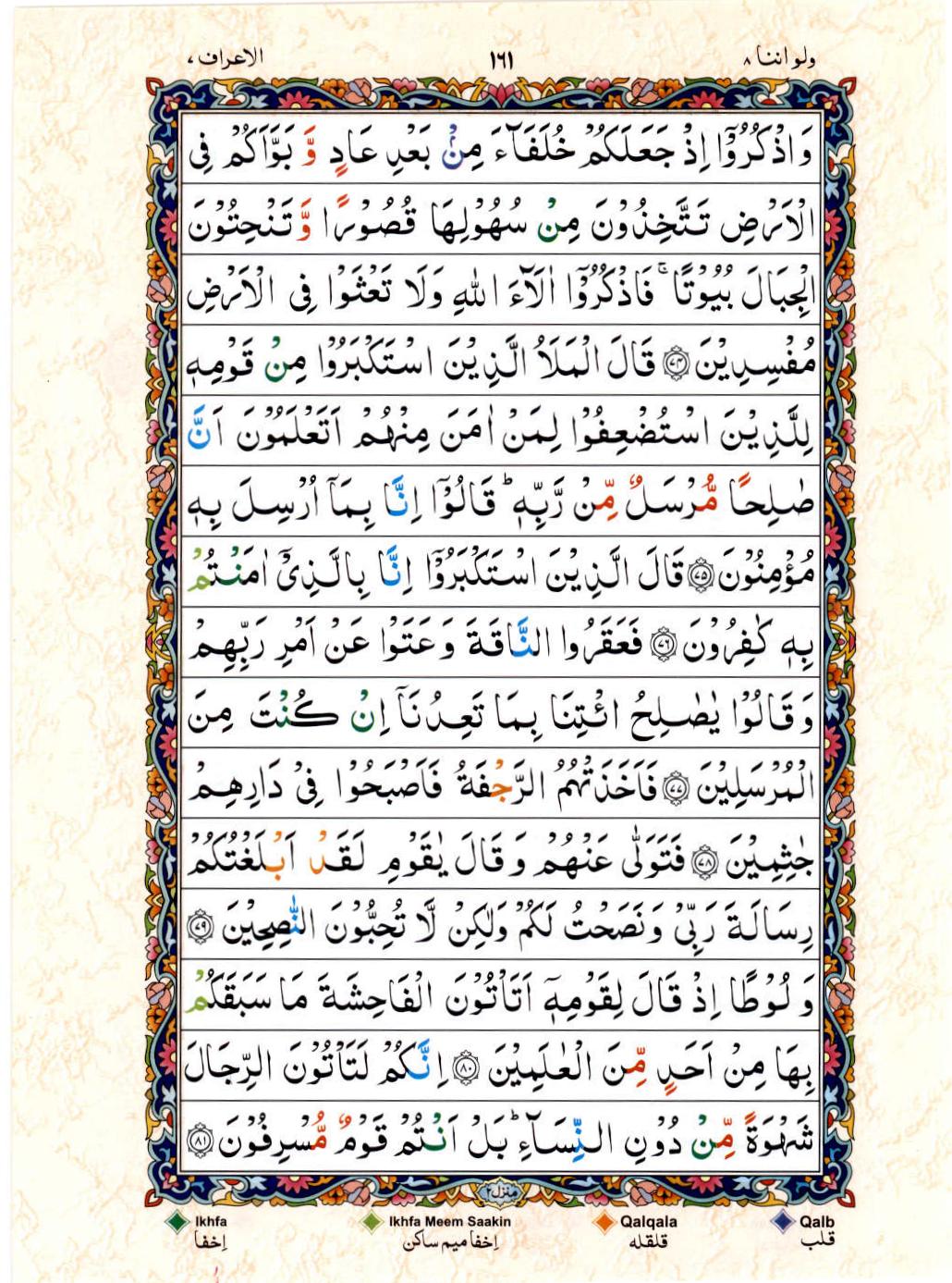 Read 15 Lines Color Coded Quran, Part / Chapter / Siparah 8 Page 161